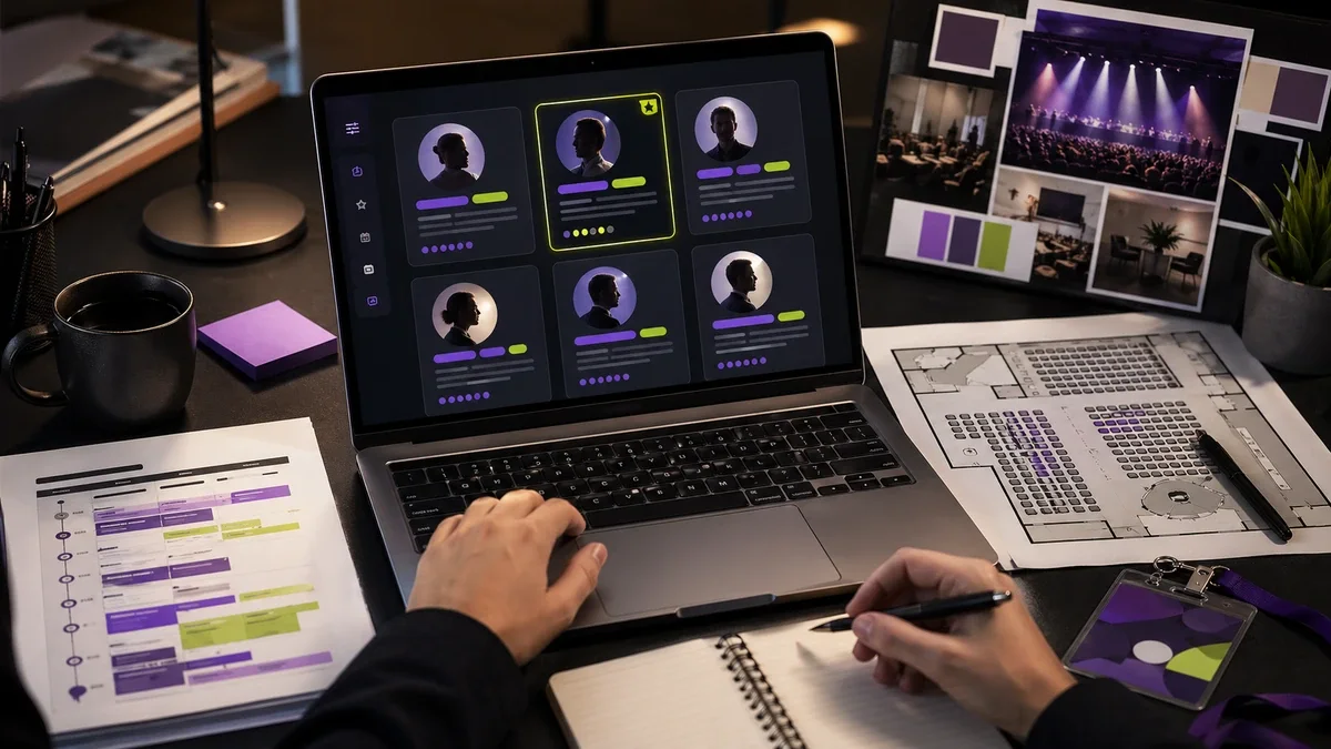 Event organizer comparing keynote speaker options for an upcoming conference